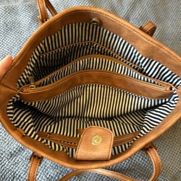 Urban Expressions‎ Brown Tote Bag Striped Interior Double Strap Buckle Detail - Picture 16 of 16